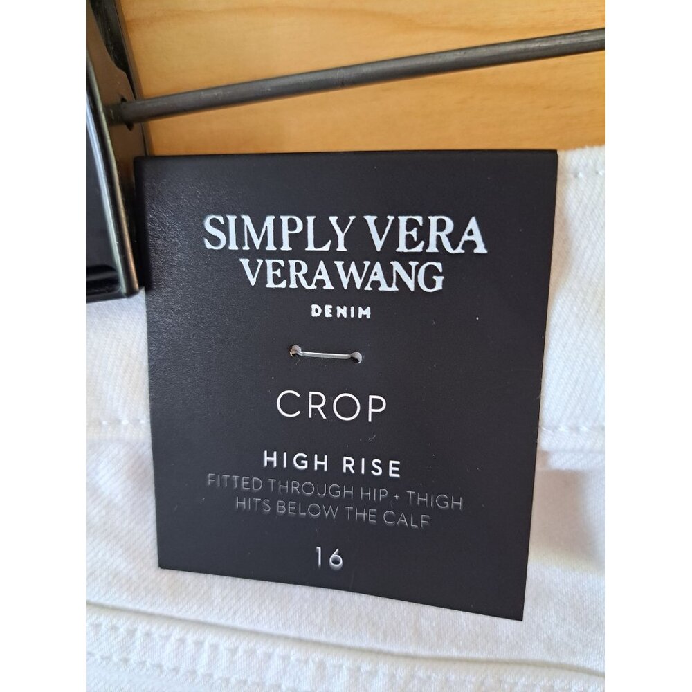 Simply Vera Wang Size 16 Womens White Cropped Jeans Embroidered High Rise NEW - Picture 6 of 11